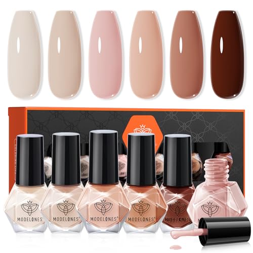 modelones Nail Polish Set, 6 Colors Nude Brown Pink Skin Tones Mi...