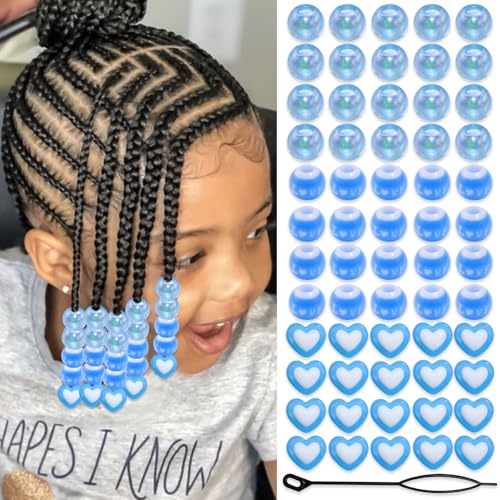 Image of NAISKA 60Pcs Blue Hair Beads Heart Dreadlock Jewelry Bead Round Clear Braids Beads Hair Decoration Cute Hair Accessories