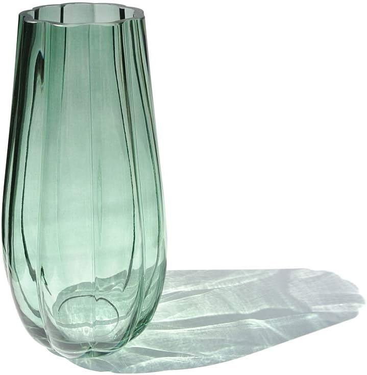 Hand-Made Blown Ribbed Pumpkin Shape Art Bud Glass Vase, Modern Simple Style Flower Arrangement Container for Home and Office Tabletop Decor.