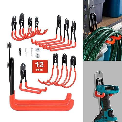 Image of Wallmaster Garage Hooks Organizer Kit,12 Pack Adjustable Heavy Duty Shelving Hook,Wall Mount Utility Steel Garage Organization, for Organizing Garden Tools