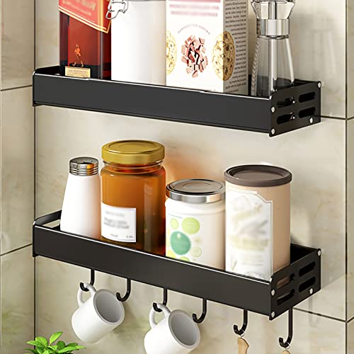Estante de especias de montaje en pared, paquete de 2 estantes colgantes con ganchos para organizar tarros de hierbas de cocina, ideal para especias y hierbas