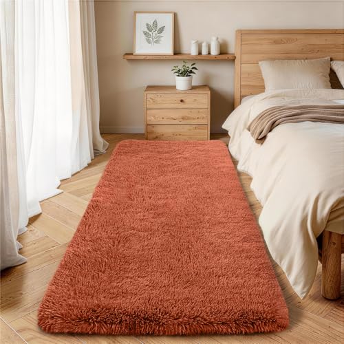 Image of SOANNY Runner Rug Living Room, Soft Fluffy Area Carpet 80x240cm Orange