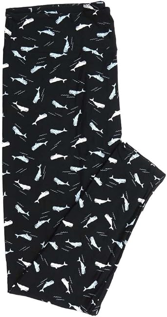 Lularoe TCTWO TC2 Whales Swimming Black with White and Light Blue Buttery Soft Leggings TC2 fits Adults 18+ 376129, Multicolour