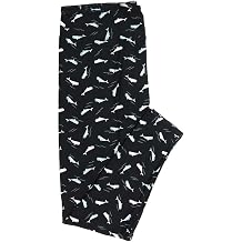 Lularoe TCTWO TC2 Whales Swimming Black with White and Light Blue Buttery Soft Leggings TC2 fits Adults 18+ 376129, Multicolour