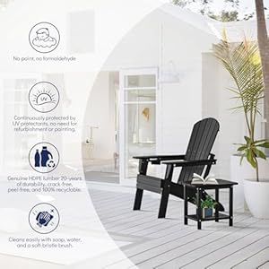 Folding Adirondack Chair, SGS Tested, Wooden Textured with Cup Holder, Heavy All-Weather HDPE Comfortable Set Poolside Backyard Lawn Black Folding Adirondack Chair SGS Tested Wooden Textured with Cup Holder Heavy All Weather HDPE Comfortable Set Poolside Backyard Lawn Black
