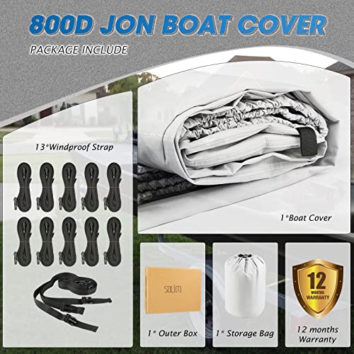 Solim 16Ft Jon Boat Cover, 800D Pu Heavy Duty Waterproof Mooring Cover, Marine Grade Trailerable Polyester Canvas Replacement For Jon Boat 16' Long Beam Width Up To 75 In, Gray #TOP5