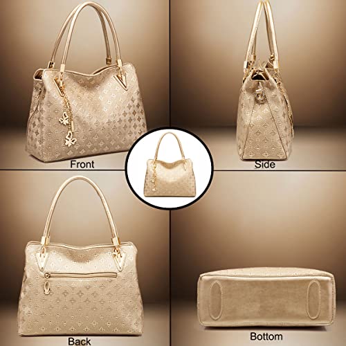 Women Fashion Synthetic Leather Handbags Tote Bag Shoulder Bag Top Handle Satchel Purse with Pendant Set 4pcs4