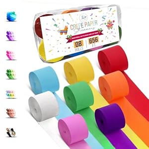 8 rollos de serpentinas de papel crepé, paquete de 8 serpentinas de arcoíris únicas de 656 pies, decoraciones de fiesta, serpentinas de cumpleaños, serpentinas de fiesta para decoración