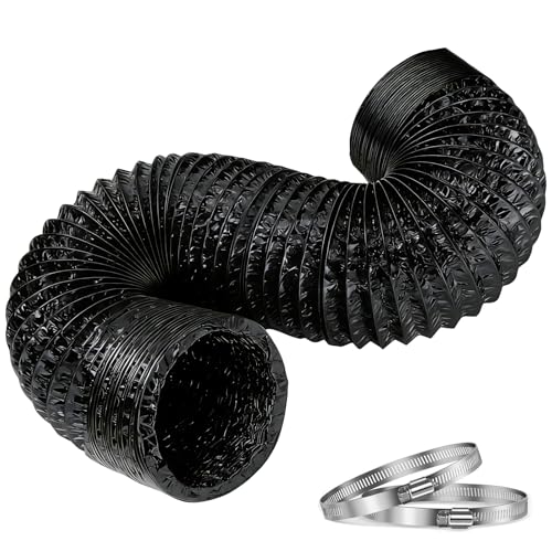 Semboh 4 Inch Flexible Exhaust Duct Hose 3FT with 2 Clamps Nylon Air Duct for Bathroom Exhaust Fan Ceiling Vent Utility Room Ventilation Black