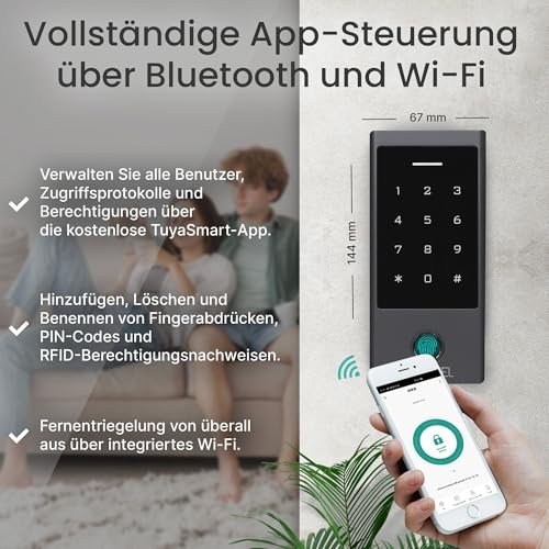 MATHFEL Smart Lock Zugangssystem mit Fingerabdruck & RFID – Elektronisches Türschloss für Haustür, IP66, Code & Transponder, Elektrisches Türschloss Außen, Automatisches Smartes Türschloss – Bild 4