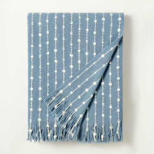 Image of BOURINA Brushed Dot Knit Fringe Throw Blanket Blue 127x152cm