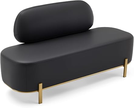 OmySalon Waiting Room Bench with Back, 55.1" Office Guest Chair, Faux Leather Upholstered Reception Seating, Lobby Bench for Beauty Salon Barbershop Airport Bank Hall Room Conference