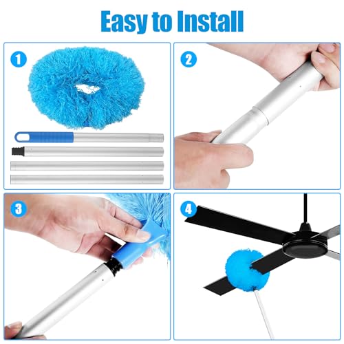 Ceiling Fan Cleaner Duster with Extension Pole, Fan Duster for Ceiling Fan Blades, Microfiber Duster for Cleaning for Cleaning High Ceiling, Furniture, Blinds (1, Blue)