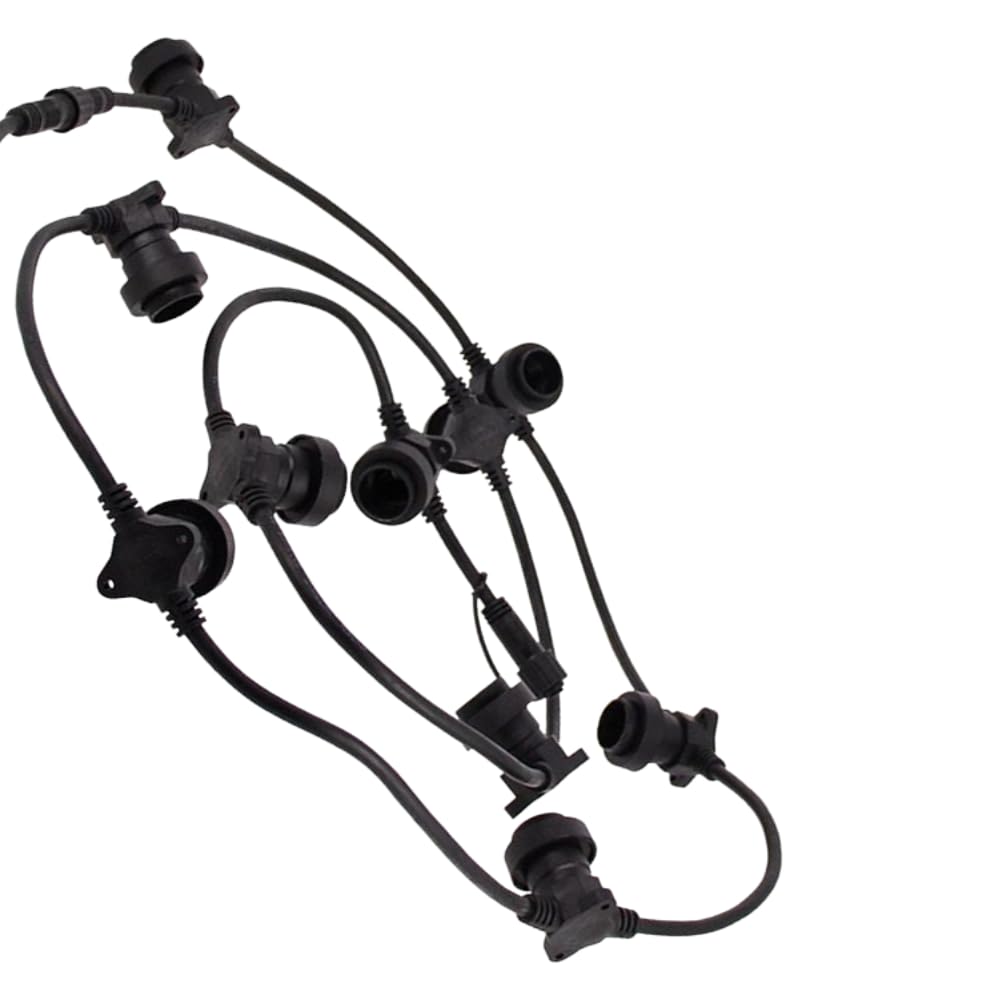XANLITE Guirlande LED 10M extensible, 10 douilles, compatible ampoules E27 (non incluses), Noire