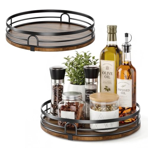 2 Pack 9″ 10″ Lazy Susan Turntable Organizer for Table Top | Round Wooden Lazy Susan for Cabinet, Countertop, Pantry, Spice, Kitchen, Bathroom Vanity, Coffee, Home Decor