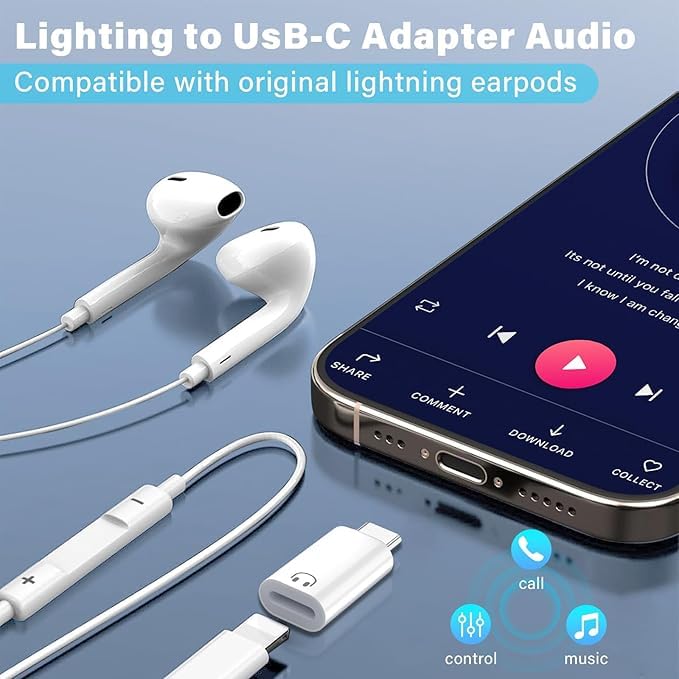 Image of Wefly Light-ning to C Earphone Converter with Lanyard Holes, Type C Male to Light-ning Female Aluminum Alloy Portable Audio Adapter for IP /Hone 16 /15, Support Hands-Free Calling, Volume Control