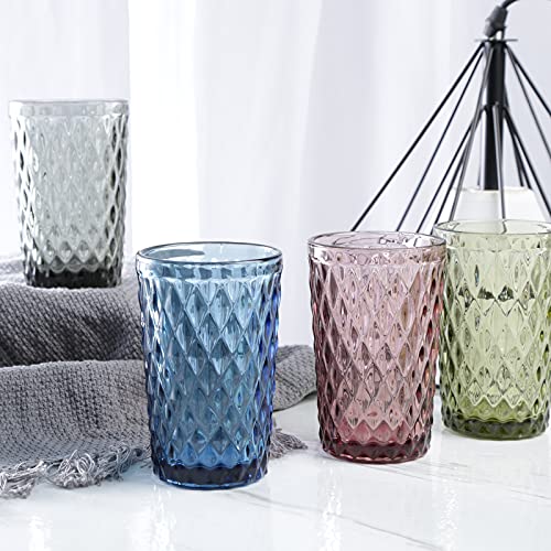 Bandesun Blue Drinking Glass Set Of 6 - Tumbler（12 Oz） Kitchen Glasses Diamond Glassware，For Water，Cocktail，Milk，Juice And Beverage. #TOP7