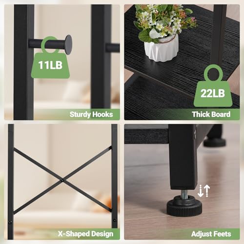 ELYKEN Coat Rack Freestanding, Hall Tree with 3 Storage Shelves and 12 Hooks, Metal Clothes Rack Stand Organizer for Bedroom, Hallway, Entryway, Office, Living Room, Black by ELYKEN - Image 8