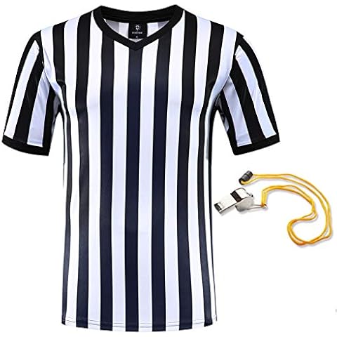 Shinestone Schiedsrichter-Shirts mit Pfeife, Herren V-Ausschnitt Basketball Fußball Sport Schiedsrichter Shirt Trikot Kostüm Kurzarm Perfekt Cover