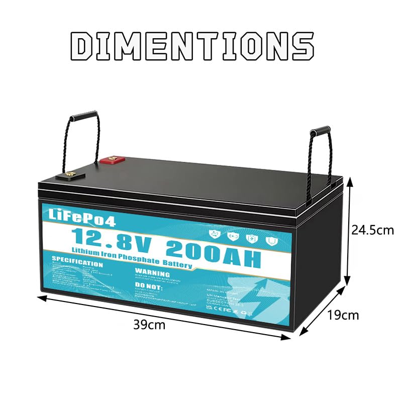 Batterie Ricaricabili,LiFePO4 Batteria da 12V 200Ah al litio ferro fosfato, dotata di BMS da 200 A, durata superiore a 8 anni, adatta per campeggio,alimentazione di emergenza, ecc.