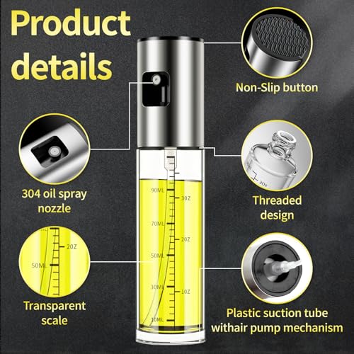 Nylea ÖLsprüHer für Speiseöl,100ml Öl Sprühflasche Edelstahlglas ÖLspray Zum Kochen Öl spray für Heißluftfritteuse Airfryer Öl Spray für… – Ansicht 4