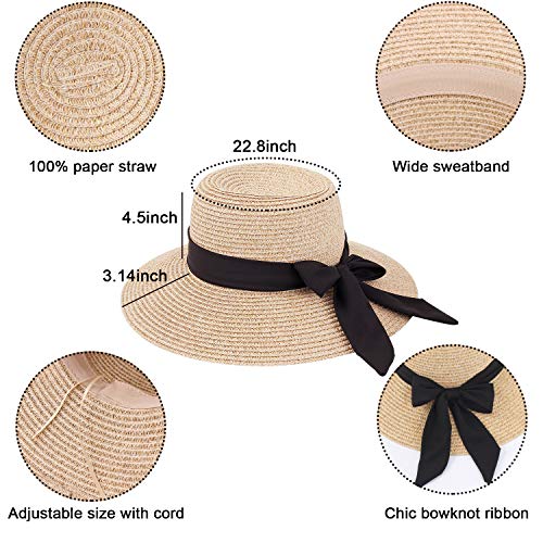 Womens Straw Hat Wide Brim Floppy Beach Cap Adjustable Sun Hat For Women Upf 50+ #TOP1