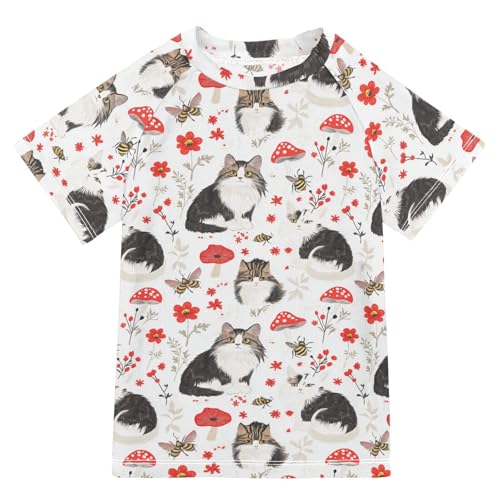 Girls Bathing Suit Short Sleeve Kids Rash Guard Swim Girls 9T Funny Norwegian Personalized Cat Cats White