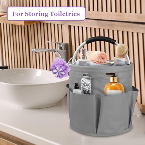 Image of 17L Cleaning Caddy for Cleaning Supplies, 2Pieces Portable Garden Tool Bag with 6 Pockets, Foldable Tool Bucket Organizer, Storage Basket for Bathroom, Garden, Dark Gray + Navy Blue