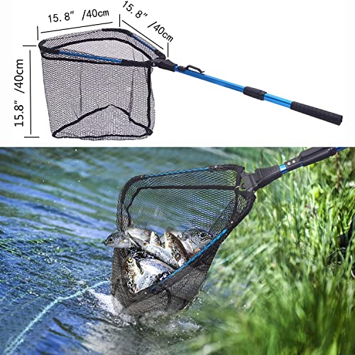 Senston Fishing Net with Telescopic Rod Handle, Scalable Nylon Fishing Landing Net for Kayak Salmon, Catfish, Trout - Image 3