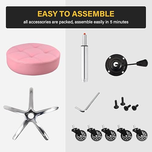 Miniatura 7 de Taburete rodante resistente con ruedas, taburete giratorio hidráulico ajustable con ruedas ergonómico de cuero grueso, silla redonda para cocina,