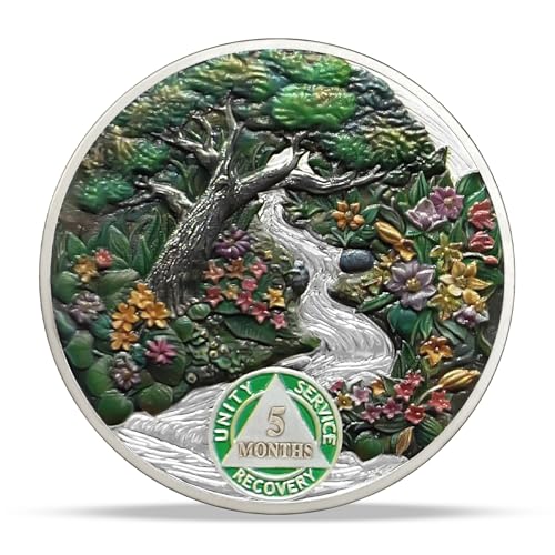 Image of Imasoner 5 Month Sobriety Coin AA Chip, Four Seasons Spring Sober Medallion