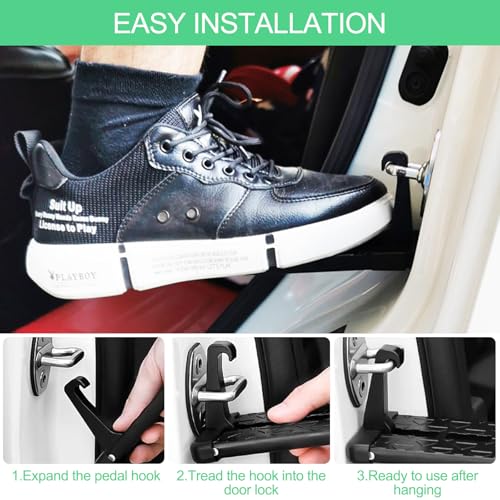 Maxentico Auto Türstufe Unterstützt Bis zu 200 Kg, Autotür Trittstufe mit 4 Haken, Türstufe Trittbretter, Türstufe Klappbare, Auto Türstufe Klappbare Autotür Pedal, Auto Türstufe Klappbar für Fahrzeug