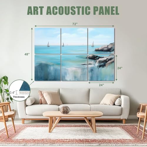 Paneles acústicos artísticos, 6 piezas de 24"x24" cada uno, total 72"x48", color múltiple, con adhesivo para estudios y oficinas miniatura 2