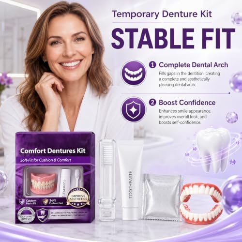 Temporary Denture Kit,Heat Moldable Custom Fit Upper Lower False Teeth — 사진 2