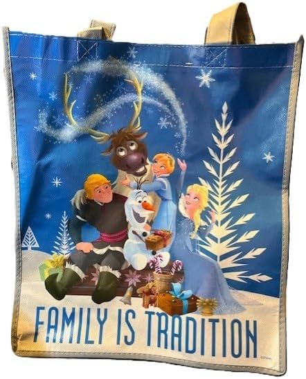 再利用可能なトートバッグ、家族の伝統デザインの青い冬のテーマ、ポリプロピレン素材、13.5 x 6.3 x 15.5インチ、子供用食