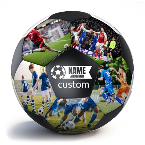 Gloryage Personalised Football with Name Custom Name on Football & Photo Logo Official Size 5 Match Training Ball Unique Personalised Football Gifts for Boys Youth Kids Coach Dad Birthday