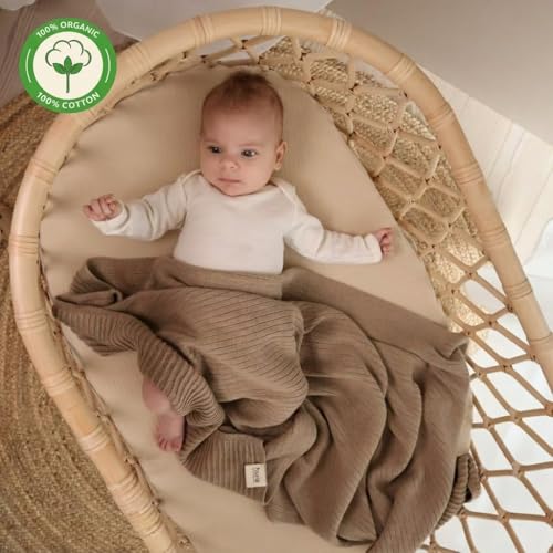 Image of 100% Organic Cotton Knit Receiving Baby Blanket for Newborns - Soft, Breathable Blanket for Crib & Stroller - Nursery Gift 2-Pack (Fog /Mochachino)