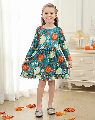 Halloween/Thanksgiving Little Girl Dress Pumpkin Long Sleeve Dresses Fall Outfits 2-9T4