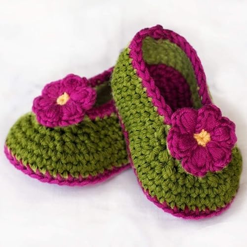 Handmade Flower Crochet Woolen Booties and Knitted Booties .(green)