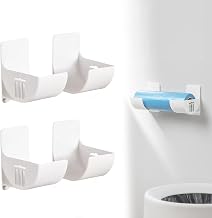 Pack of 4 No Punching Kitchen Organiser, Wall Mounted Bin Bag, Bin Bag Holder, Wall Mounted, Adjustable Length Bin Bag Dispenser, Self-Adhesive, for Kitchen Storage Organisation