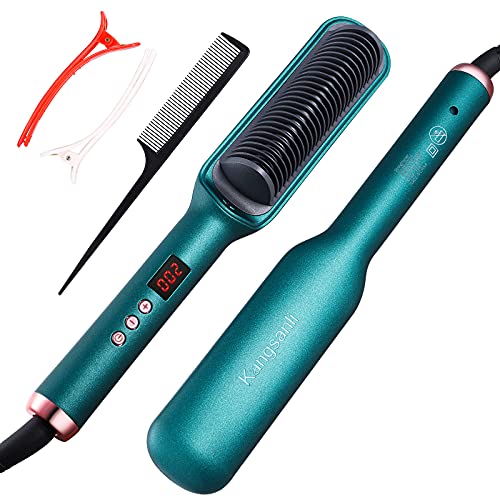 Hair Straightener Brush, Kangsanli 2 in 1 Straight Hair Comb, Anti-Scalding Anion Hair Brush Straightener and Curling Iron, Dual Voltage, Hairdressing
