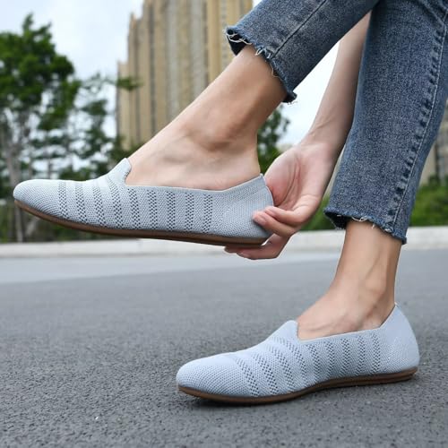 Image of poemlady Women's Ballet Flat Shoes Dress Shoes Knit Round Toe Slip On Ballerina Walking Flats Shoes for Woman Low Wedge Casual