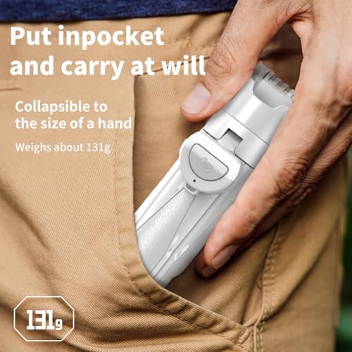 Selfie Stick Tripod, Pocket Mini Travel Tripod 360° Adjustable, with Remote Capture Photos, Extendable Cell Phone Stand, Phone Tripod Detachable, 3-in-1 Mini Phone Grip(White)