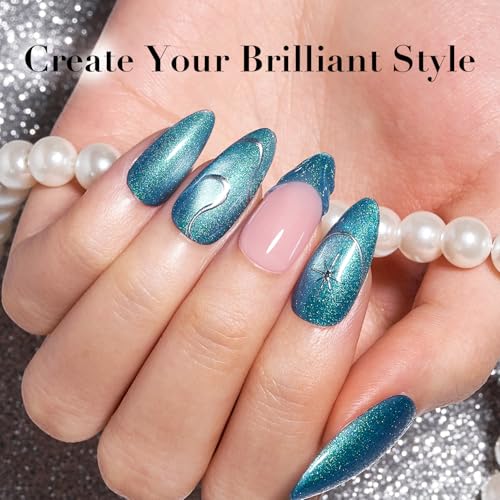 Image of AZUREBEAUTY Cat Eye Magnetic Nail Polish Set, Quick Dry Non-Gel Holographic Fingernail Mooncat Polish with Top Coat, 4 Colors (Red, Purple, Green, Teal), DIY Salon at Home Manicure for Women