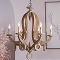 MIXL 6-Light Rustic Farmhouse Island Light Retro Pendant Light Country Solid Wood Chandelier for Living Room Dining Room Homestay Villa(Brown)