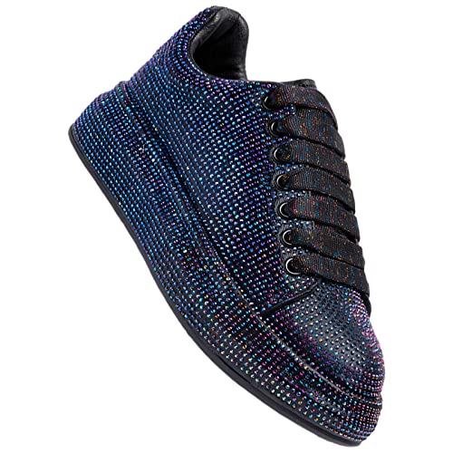 Women's Fashion Thick Sole Sneakers Glitter Gradient Colors Rhinestones Lace-Up Casual Sports Shoes2