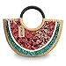 Semi-circle Rattan Straw Handbags, Hand-woven Summer Watermelon Beach Straw Bag with Sequin for Women