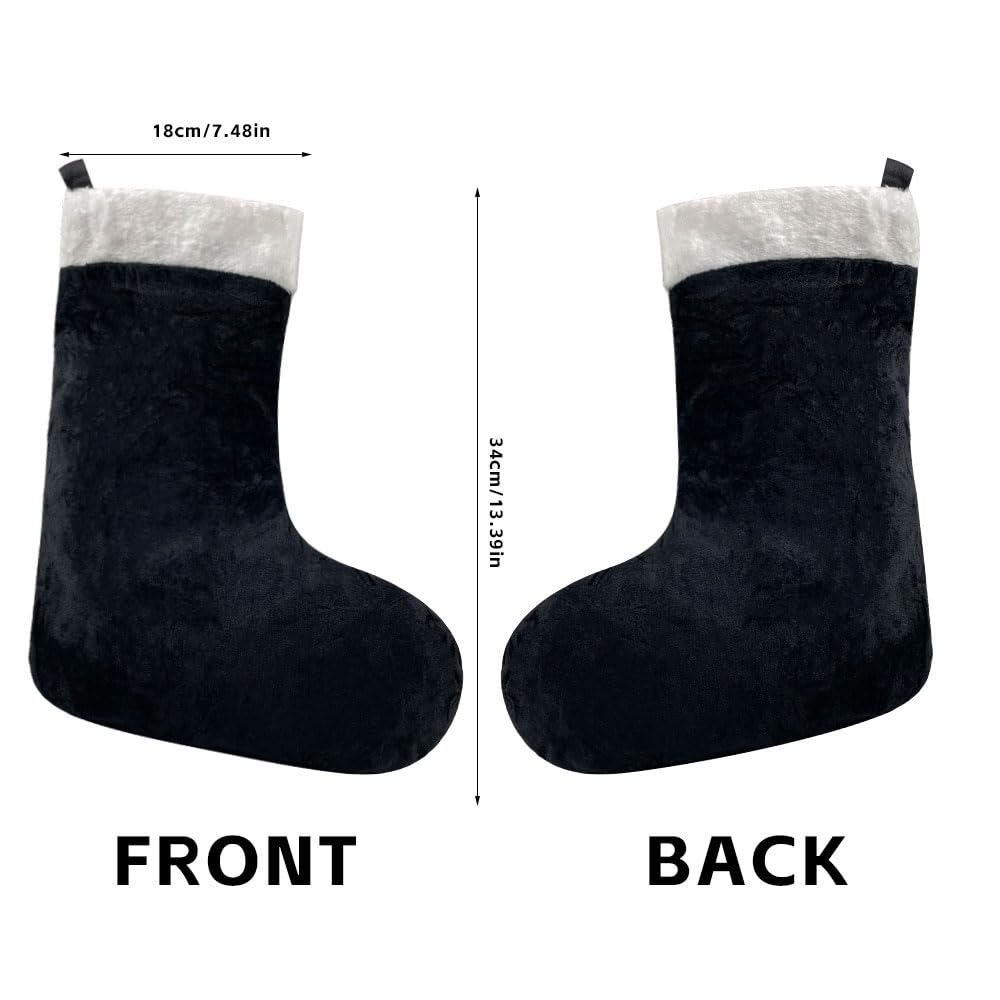 GlyinnHe 6pcs Christmas Stockings 18 Inch Black Plush Christmas Hanging Stockings Xmas Stocking for Fireplace Hanging and Family Holiday Party Décoration(Black)