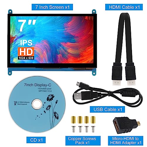 Image of 7 Inch IPS Touch Screen Display 1024x600 Capacitive Screen HDMI HD Screen Full View Color LCD Liquid Crystal Screen for Windows 10 8 7, BB Black etc
