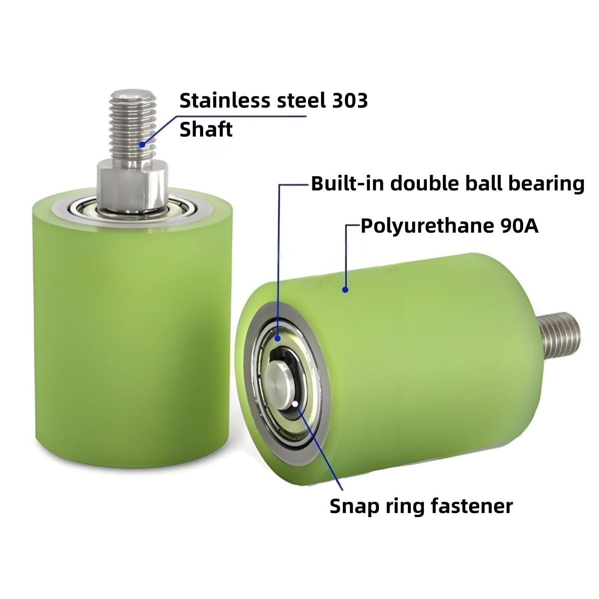 2 Stück Tragrollen mit Außengewinde aus PU,Φ60 mm Schiebetor Führungsrollen Antriebsrollen Eingebaute Doppelkugellager Fliessbandrollen Rollenbahnen Förderrollen (Φ60x40,M12x21)
